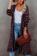 Febedress Tassel Open Front Multi-colored Print Knit Cardigans