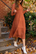 Febedress Crewneck Frill Smocked Lantern Sleeve Swing Dress