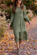 Febedress Crewneck Frill Smocked Lantern Sleeve Swing Dress