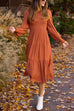 Febedress Crewneck Frill Smocked Lantern Sleeve Swing Dress