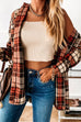 Febedress Stylish Lapel Button Down Plaid Shacket