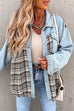 Febedress Button Down Long Sleeve Splice Plaid Jacket