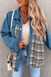 Febedress Button Down Long Sleeve Splice Plaid Jacket