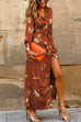 Febedress Lapel Button Down Printed Satin Party Dress