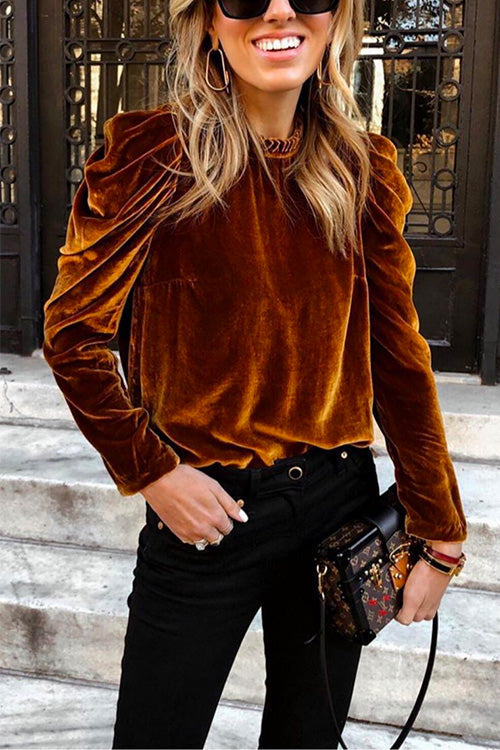 Febedress Turtleneck Puff Sleeve Loose Velvet Sweatshirt