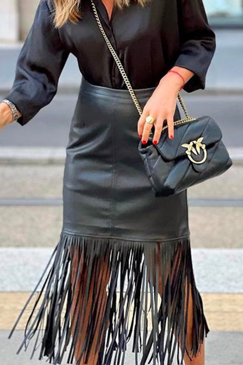 Febedress Tassel High Waist Faux Leather Skirts