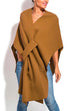 Febedress Solid V Neck Wrapped Batwing Cloak Sweater