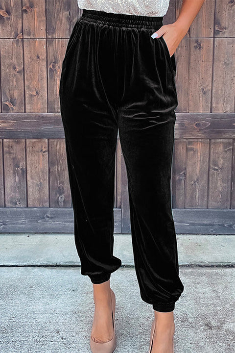 Febedress Elastic Waist Velvet Joggers Pants with Pockets