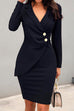 Febedress Fashion Style Wrap V Neck Buttons Bodycon Dress