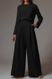 Febedress Crewneck Long Sleeve Pullover and Wide Leg Pants Solid Set