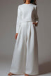 Febedress Crewneck Long Sleeve Pullover and Wide Leg Pants Solid Set