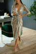 Febedress Wrap V Neck Long Sleeve Tie Waist Sequin Dress