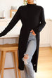 Febedress Solid Turtleneck Long Sleeve High Split Dresses