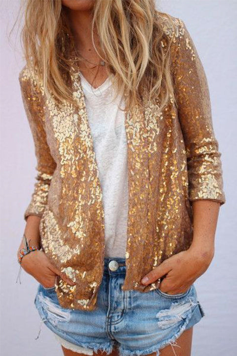 Febedress Open Front Long Sleeve Sequin Cardigans