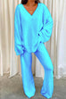 Febedress V Neck Batwing Sleeve Top and Straight Leg Pants Loungewear Set