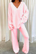 Febedress V Neck Batwing Sleeve Top and Straight Leg Pants Loungewear Set