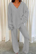 Febedress V Neck Batwing Sleeve Top and Straight Leg Pants Loungewear Set