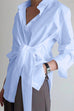 Febedress Lapel Long Sleeve Button Down Knot Front Shirt