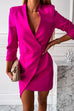 Febedress Solid Wrap V Neck High Waist Blazer Dress