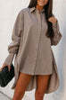 Febedress Lapel High Low Hem Button Down Shirt