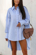 Febedress Lapel High Low Hem Button Down Shirt