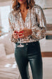 Febedress Stylish V Neck Long Sleeve Sequin Splice Top