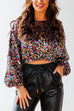 Febedress Crewneck Flare Long Sleeve Sequin Crop Top