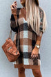 Febedress V Neck Long Sleeve Plaid Sweater Dress