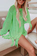 Febedress Tassel Long Sleeve Hollow Out Cover Up Dress