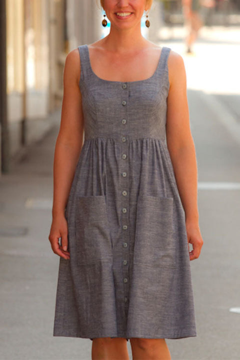 Febedress U Neck Button Down Tank Dress with Pockets