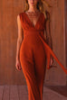 Febedress V Neck Sleeveless Tie Waist Wide Leg Jumpsuit