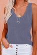 Febedress V Neck Solid Knitting Tank Top