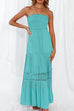 Febedress Strapless Tube Hollow Out Lace Splice Tiered Maxi Dress