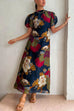 Febedress Puff Sleeve Cut Out Waist Floral Maxi Swing Dress