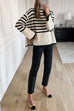 Febedress Striped Tuetleneck Side Split Pullover Sweater