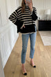 Febedress Striped Tuetleneck Side Split Pullover Sweater