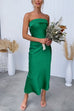 Febedress Backless Tube Top Solid Satin Maxi Party Dress