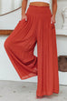 Febedress Smocked Elastic Waist Pleated Wide Leg Pants