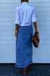 Febedress High Rise Button Down Slit Denim Skirt