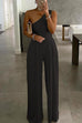 Febedress One Shoulder Sleeveless Maxi Wide Leg Jumpsuit