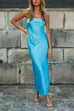 Febedress Backless Tube Top Solid Satin Maxi Party Dress