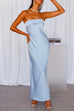 Febedress Backless Tube Top Solid Satin Maxi Party Dress