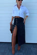 Febedress High Rise Button Down Slit Denim Skirt