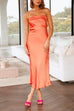 Febedress Backless Tube Top Solid Satin Maxi Party Dress