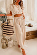 Febedress Drawstring Hem Crop Top Wide Leg Pants Loungewear Set