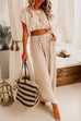 Febedress Drawstring Hem Crop Top Wide Leg Pants Loungewear Set