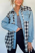 Febedress Button Up Pocketed Plaid Splice Shacket