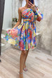 Febedress Ruched One Shoulder Waisted Floral Print Flowy Dress