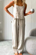 Febedress Cotton Linen Cami Top Wide Leg Pants Loungewear Set