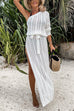 Febedress One Shoulder Long Sleeve High Split Hollow Out Beach Dress